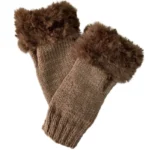 Women’s Faux Fur Fingerless Knitted Gloves | Warm Winter Hand Wrist Warmers | Soft, Stylish & Comfortable | Brown - Image 4