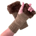 Women’s Faux Fur Fingerless Knitted Gloves | Warm Winter Hand Wrist Warmers | Soft, Stylish & Comfortable | Brown - Image 2
