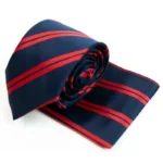 Navy & Red Regal Striped Tie with Pocket Square Set | Premium Men’s Formal Tie Set | Classic Striped Design - Image 4