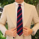 Navy & Red Regal Striped Tie with Pocket Square Set | Premium Men’s Formal Tie Set | Classic Striped Design - Image 5