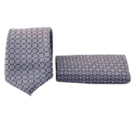Grid Patterned Silver Tie & Pocket Square Set | Premium Men’s Formal Silver Tie | Classic Grid Design