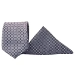 Grid Patterned Silver Tie & Pocket Square Set | Premium Men’s Formal Silver Tie | Classic Grid Design - Image 2