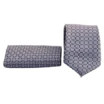 Grid Patterned Silver Tie & Pocket Square Set | Premium Men’s Formal Silver Tie | Classic Grid Design - Image 3