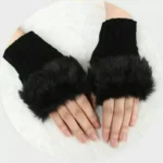 Women’s Faux Fur Fingerless Knitted Gloves | Warm Winter Hand Wrist Warmers | Soft, Stylish & Comfortable | Black