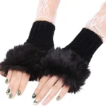 Women’s Faux Fur Fingerless Knitted Gloves | Warm Winter Hand Wrist Warmers | Soft, Stylish & Comfortable | Black - Image 2