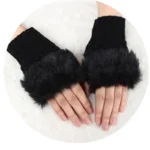 Women’s Faux Fur Fingerless Knitted Gloves | Warm Winter Hand Wrist Warmers | Soft, Stylish & Comfortable | Black - Image 3