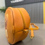 Round Retro Crossbody Handbag | Caramel Faux Leather with Artistic Print for Women - Image 3