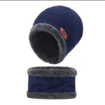 Winter Wool Cap with Neck Warmer Set | Thermal Beanie & Scarf Combo for Men and Women | Blue And Gray - Image 5