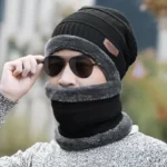 Winter Wool Cap with Neck Warmer Set | Thermal Beanie & Scarf Combo for Men and Women | Black And Gray - Image 3