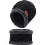 Winter Wool Cap with Neck Warmer Set | Thermal Beanie & Scarf Combo for Men and Women | Black And Gray - Image 2