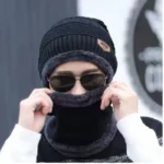 Winter Wool Cap with Neck Warmer Set | Thermal Beanie & Scarf Combo for Men and Women | Black And Gray - Image 6