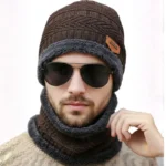 Winter Wool Cap with Neck Warmer Set | Thermal Beanie & Scarf Combo for Men and Women | Brown And Gray - Image 6