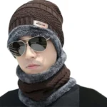 Winter Wool Cap with Neck Warmer Set | Thermal Beanie & Scarf Combo for Men and Women | Brown And Gray - Image 3