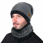 Winter Wool Cap with Neck Warmer Set | Thermal Beanie & Scarf Combo for Men and Women |  Gray