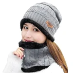 Winter Wool Cap with Neck Warmer Set | Thermal Beanie & Scarf Combo for Men and Women |  Gray - Image 3