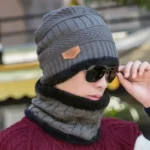 Winter Wool Cap with Neck Warmer Set | Thermal Beanie & Scarf Combo for Men and Women |  Gray - Image 4