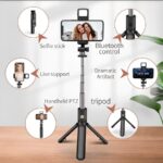 R1s Bluetooth Selfie Stick Tripod with Remote | 360° Foldable Phone & Action Camera Stand with LED Light - Image 4