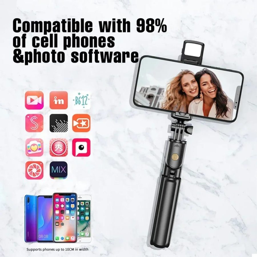 WhatsApp-Image-2024-09-11-at-12.52.32-AM-900x900_1731507096.jpg R1s Bluetooth Selfie Stick Tripod with Remote | 360° Foldable Phone & Action Camera Stand with LED Light - Image 1