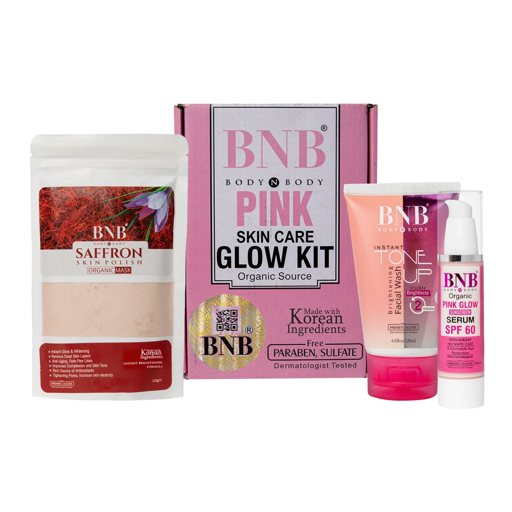 bnbpink1_1758016792.jpg BNB Pink Face Glow Kit | 3-in-1 Skincare Wash Mask SPF Protection Set - Image 1