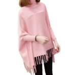 Pink Fleece Poncho with Fringed Hem
