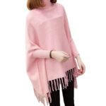 Pink Fleece Poncho with Fringed Hem