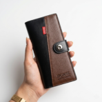 Dual-Tone Long Wallet with Card Slots – Black