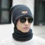 Knitted Beanie & Neck Warmer Set – Grey