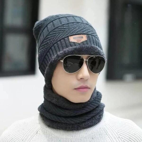 Knitted Beanie & Neck Warmer Set – Grey