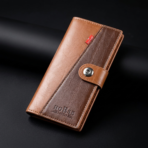 Dual-Tone Long Wallet with Card Slots – Brown