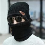 Knitted Beanie & Neck Warmer Set – Black