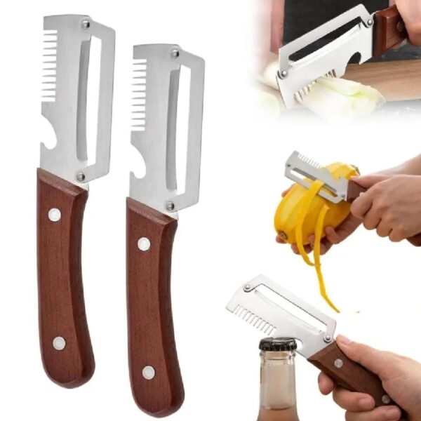3-in-1 Vegetable Peeler with Wooden Handle - detail view