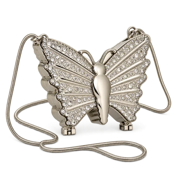Silver Butterfly Mini Clutch with Chain Strap